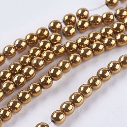 Chapelets de perles en hématite synthétique sans magnétiques, Grade a, ronde, plaqué or, 4mm, Trou: 1mm, Environ 95~100 pcs/chapelet, 15.5 pouce
