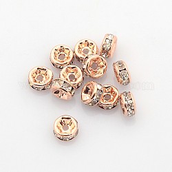 Abalorios de latón Diamante de imitación espaciador, aaa grado, brida recta, sin níquel, oro rosa, rerondana plana, cristal, 5x2.5mm