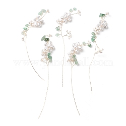 Perle di semi di vetro, ramo avvolto in filo di ottone dorato avventurina verde naturale, ornamento floreale in finta perla in ABS, per la scultura dell'albero di filo fai da te, bonsai di perline, 135~150x30~35x8~9mm