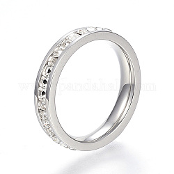 304 Stainless Steel Finger Rings, with Rhinestones, Stainless Steel Color, Size 6~8, 16~18mm