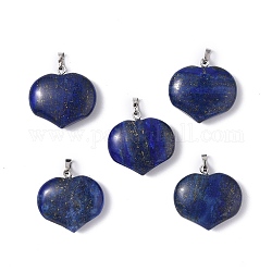 Pendentifs teints en lapis-lazuli naturel, breloques de coeur, avec les accessoires en laiton de tonalité de platine, 23.5x25x8.5mm, Trou: 5x3.5mm