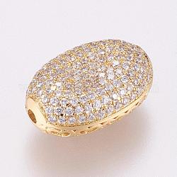 Messing Mikro ebnen Zirkonia Perlen, Oval, Filigran, golden, 19x13x7.5 mm, Bohrung: 1.5 mm
