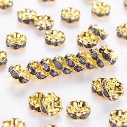 Brass Rhinestone Spacer Beads, Grade AAA, Wavy Edge, Nickel Free, Golden Metal Color, Rondelle, Tanzanite, 5x2.5mm, Hole: 1mm