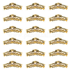 DICOSMETIC 20Pcs Tibetan Style Alloy Curved Tube Beads, Curved Tube Noodle Beads, Hollow, with Rose Flower, Antique Golden, 42x14mm, Hole: 7mm