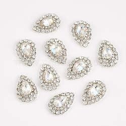 Alloy Rhinestone Cabochons, Nail Art Decoration Accessories, teardrop, Silver Color Plated, Crystal AB, 12x8.5x4mm