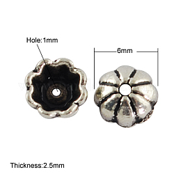 チベット風ビーズキャップ  カドミウムフリー＆鉛フリー  半円  アンティークシルバー  6x2.5mm  穴：1mm