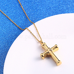 Stainless Steel Religion Cross Pendant Necklace, Keepsake Memorial Ash Urn Necklace, Cable Chain Necklace, Real 18K Gold Plated