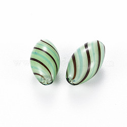 Perle di globo di vetro soffiato a mano opaco, motivo a strisce, riso, verde chiaro, 17.5~19x10mm, Foro: 1~2 mm