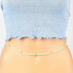 Cuentas de cintura de joyería de verano, cadena para el cuerpo con cuentas de semillas de vidrio, joyas de bikini para mujer niña, verde pálido, 31.5 pulgada (80 cm)