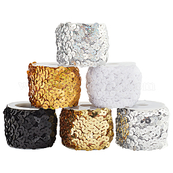 Pandahall elite 12 iarde 6 colori scintillanti perline elastiche in paillette di plastica, perle di paillettes, accessori dell'ornamento, con 6 pz bobine di plastica, colore misto, 3/4 pollice (20 mm)