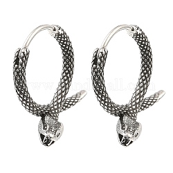 Antique Silver 316 Surgical Stainless Steel Hoop Earrings, Snake, 20x20x3mm