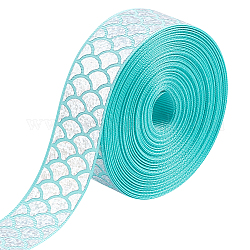 Ruban de paillettes en gros-grain de polyester, avec des perles de paillette / paillettes, Motif de coquille, bleu ciel, 1 pouce (25 mm)