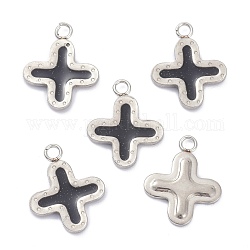 304 Stainless Steel Enamel Pendants, with Glitter, Stainless Steel Color, Cross, Black, 16x13x2mm, Hole: 1.8mm