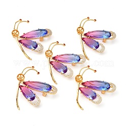 Brass Micro Pave Cubic Zirconia, with Glass, For Half Drilled Beads, Butterfly, Nickel Free, Real 18K Gold Plated, Tray: 7mm, 47.5x44mm, Pin: 1mm
