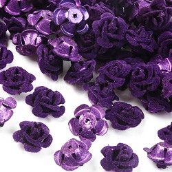 Flocky Aluminum Beads, Rose Flower, Indigo, 15x15x9mm, Hole: 1.4mm, about 1000pcs/bag