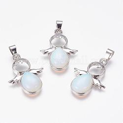 Opalite Pendants, Angel, with Brass Finding, Platinum, 34x25.5x4.5~6.5mm, Hole: 4~5x7mm