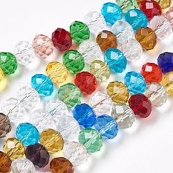 Chapelets de perles en verre, rondelle, colorées, environ 10 mm de diamètre, épaisseur de 7mm, Trou: 1mm, Environ 70~72 pcs/chapelet, 20.5 pouce