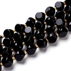 Natürlichen Obsidian Perlen Stränge, mit Glasperlen, sechsseitige Himmelswürfel, 9.5~10x9.5~10x9.5~10 mm, Bohrung: 0.5 mm, ca. 34 Stk. / Strang, 15.75'' (40 cm)