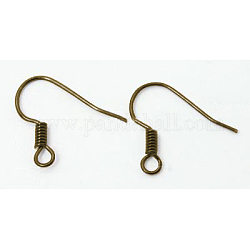 Crochets d'oreille en laiton, avec boucle horizontale, bronze antique, 15~17.5mm, Trou: 1.5mm