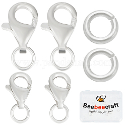Beebeecraft 6 шт. 2 размер 925 серебряные застежки-когти-омары, с 925 маркой, с открытыми прыжковыми кольцами 12шт, серебряные, 9.5 мм, отверстие : 1 мм, 3шт / размер