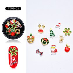 Christmas Theme Alloy Enamel Cabochons, Nail Art Decoration Accessories, with Brass, Resin and Rhinestone, Mixed Shapes, Mixed Color, 1.5~10.5x1.5~11x0.3~3.5mm