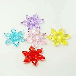 Mixed Color Transparent Acrylic Christmas Snowflake Beads, Faceted, 45x12mm, Hole: 3mm