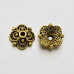 Antico tono dorato tibetano in lega di zinco di stile 4 protezioni tallone -petal, 8x8x3mm, Foro: 1 mm