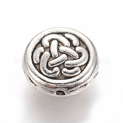 Сплавочные овальные бусины тибетского стиля , плоско-круглые, античное серебро, 10x4 мм, отверстие : 1.2 мм