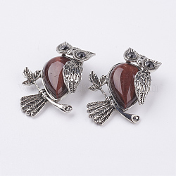 Natural Tiger Eye Pendants, with Alloy Finding, Owl, Antique Silver, 46.5x35.5x11.5mm, Hole: 6x8.5mm