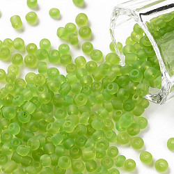 (service de remballage disponible) perles de rocaille en verre, couleurs mates, ronde, jaune vert, 6/0, 4mm, Trou: 1~1.5mm, environ 12 g /sachet 