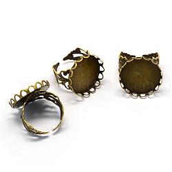 Ajustes del anillo de filigrana de hierro del manguito, plano y redondo, tamaño de 8, Bronce antiguo, Bandeja: 20 mm, 18 mm