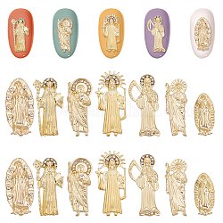 Olycraft 14pcs 7 cabujones de aleación de estilo, clavos de arte de uñas, accesorios de decoración de uñas para mujeres, virgen maria y muerte, dorado, 17~28x8~13.5x2.5~3mm, 2 piezas / style