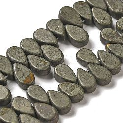 Natürliche Pyrit Perlen Stränge, Träne, oben gebohrt, 9~10x5~5.5x3.5~4 mm, Bohrung: 0.7 mm, ca. 40~48 Stk. / Strang, 7.09~7.28'' (18~18.5 cm).