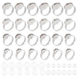Base anello in acciaio inossidabile dimensioni 4 unicraftale con cabochon (8/10/12/14 mm), 24 set di anelli regolabili fai da te che fanno kit, Impostazioni cabochon con castone vuoto per anello per gioielli