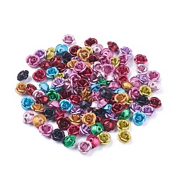 Aluminium-Perlen, matt, langlebig plattiert, 3-Blütenblatt Blüte, Mischfarbe, 8~8.5x5 mm, Bohrung: 1 mm