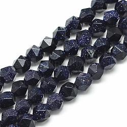 Synthetic Blue Goldstone Beads Strands, Star Cut Round Beads, Faceted, 9.5~10x9mm, Hole: 1.5mm, about 37~39pcs/strand, 14.9 inch