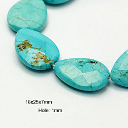 Brins de perles de magnésite naturelle, teints et chauffée, facette, larme, turquoise, 25x18x7mm, Trou: 1mm, Environ 16 pcs/chapelet, 15.55 pouce (39.5 cm)