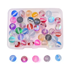 46 pz 2 perline sintetiche in pietra di luna, perle olografiche, tinto, tondo, colore misto, 8mm, Foro: 0.7 mm, 23pcs / style