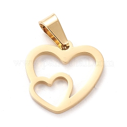 Подвески на день святого валентина 304 из нержавеющей стали, лазерная резка, полый, Сердце с сердцем, золотые, 17x17x1.5 мм, отверстие : 5x3 мм