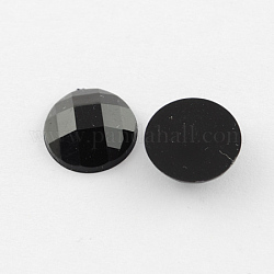 Acrylic Rhinestone Cabochons, Flat Back, Faceted, Half Round, Black, 20x6mm