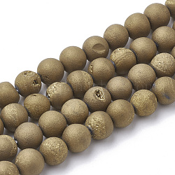 Fili di perline di agata stagionata geode druzy galvanica, smerigliato, tinto, tondo, oro placcato, 7.5~8mm, Foro: 1~1.5 mm, circa 44~46pcs/filo, 14.5~15 pollice