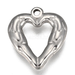 304 pendenti aperti in acciaio inossidabile, cuore con ala, colore acciaio inossidabile, 22x20.5x3.5mm, Foro: 1.8 mm