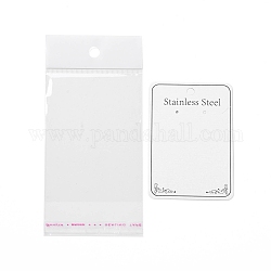 Paper Display Cards, with OPP Cellophane Bags, for Bracelet, Necklace, Earring Storage, Rectangle with Word Stainless Steel, White, Card: 8.5x6x0.05cm, Bag: 14.6x6.8x0.01cm