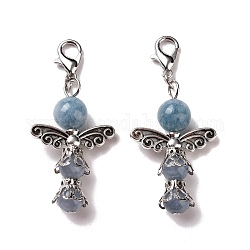 Rondes décorations pendantes Aquamarine naturelles, avec les accessoires en alliage de zinc et fermoirs mousqueton, bleu clair, 50mm