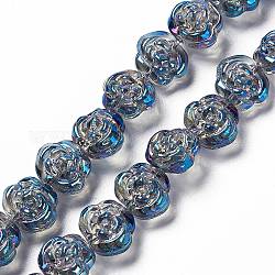 Chapelets de perles en verre électroplaqué, plein arc-en-plaqué, rose, bleu acier, 12.5x14x9mm, Trou: 1mm, Environ 55 pcs/chapelet, 25.98'' (66 cm)