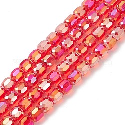 Perles de verre plaquées couleur ab, tonneau à facettes, rouge, 8x8mm, Trou: 1mm