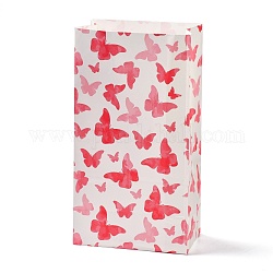 Sacs en papier kraft, pas de poignée, sac de friandises emballé pour les anniversaires, les douches de bébé, rectangle avec le motif de papillon, cramoisi, 24x13x8.1 cm