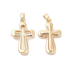 Brass Pendants, Cross Charms, Real 18K Gold Plated, 23x14x4mm, Hole: 4.3x2.4mm