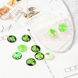 Half Round/Dome Four Leaf Clover Glass Cabochons, Mixed Color, 12x4mm
