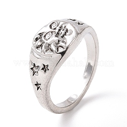 Кольцо на палец в стиле ретро из сплава солнца и звезд для женщин, античное серебро, размер США 7 1/4 (17.5 мм)